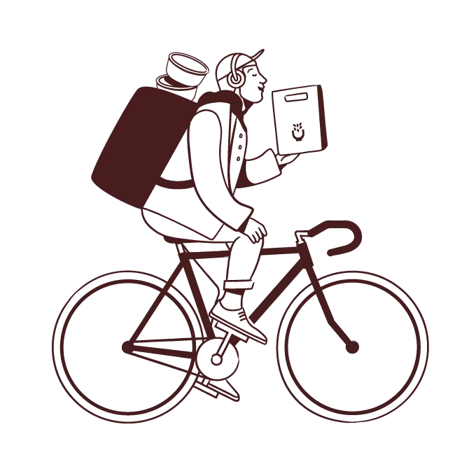 Domiciliario de MUY en bicicleta llevando un pedido